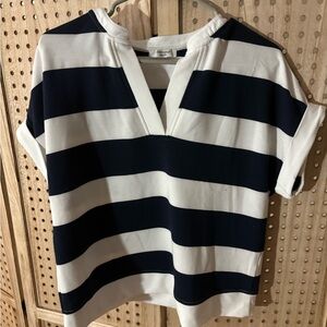Cable & Gauge Black and White Striped Short Sleeve Top